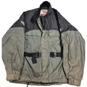 Firstgear Motorcycle Convertible Nylon Rain Jacket /Bag Black/Green  Sz L